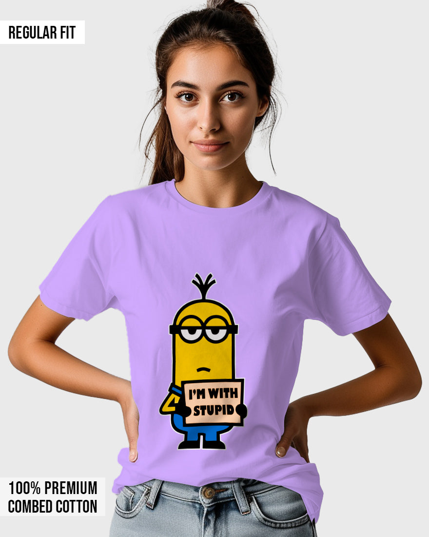 Womens Relaxed Fit TShirt Cartoon Minion Im Stupid