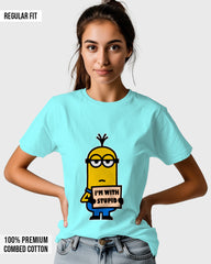 Womens Relaxed Fit TShirt Cartoon Minion Im Stupid