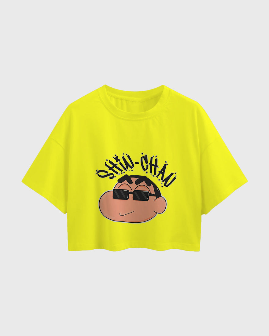 Womens Oversized Cropped TShirt Cartoon Sinchan