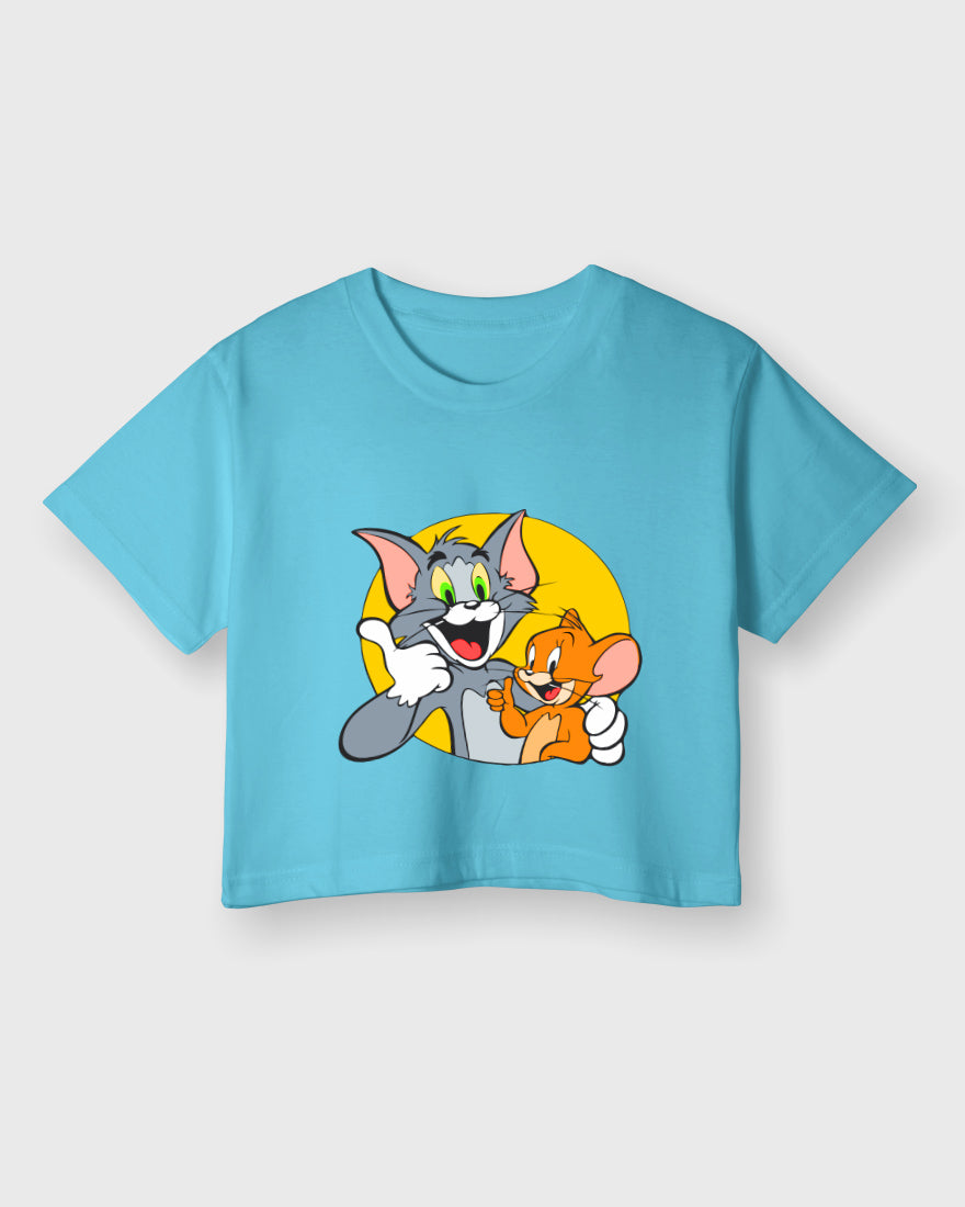 Womens Cropped TShirt Cartoon Tom And Jerry