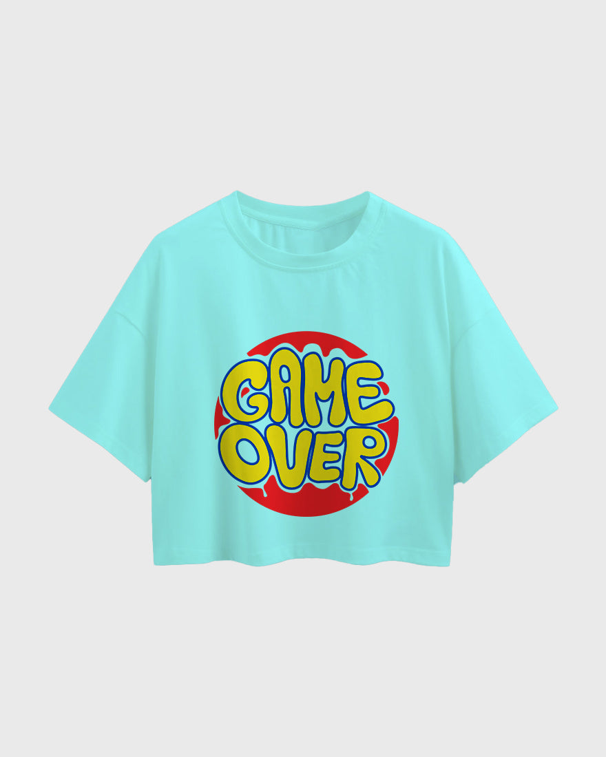 Womens Oversized Cropped TShirt Funky Game Over