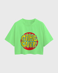 Womens Oversized Cropped TShirt Funky Game Over