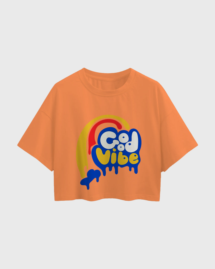 Womens Oversized Cropped TShirt Funky Good Vibes