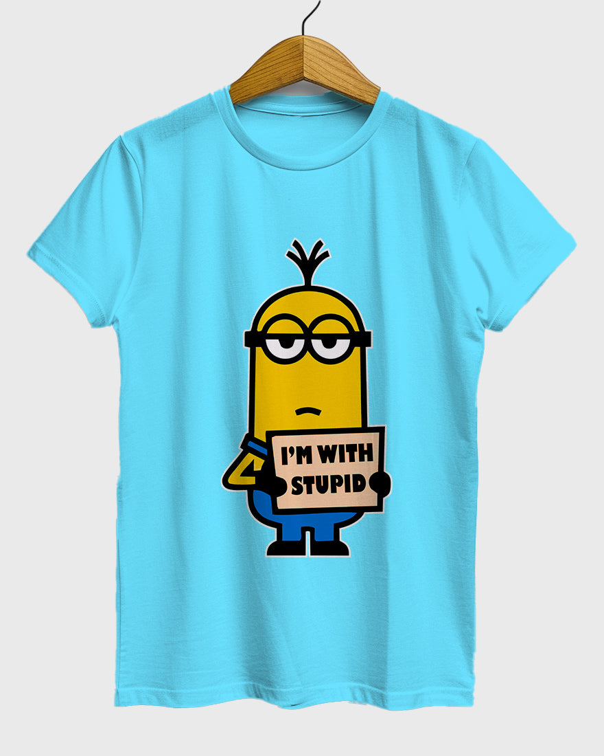 Womens Relaxed Fit TShirt Cartoon Minion Im Stupid