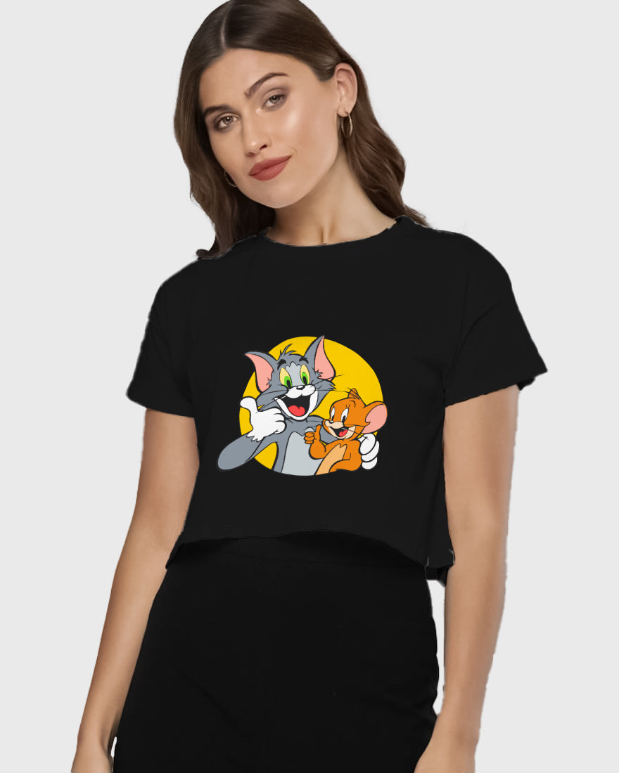 Womens Cropped TShirt Cartoon Tom And Jerry