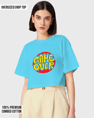 Womens Oversized Cropped TShirt Funky Game Over