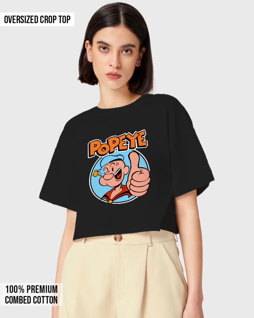 Womens Oversized Cropped TShirt Cartoon Popeye