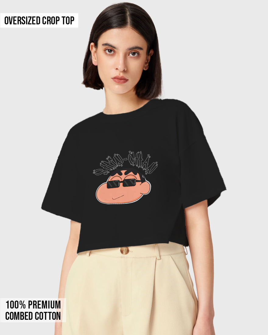 Womens Oversized Cropped TShirt Cartoon Sinchan