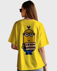 Womens Oversized TShirt Cartoon Minion Im Stupid