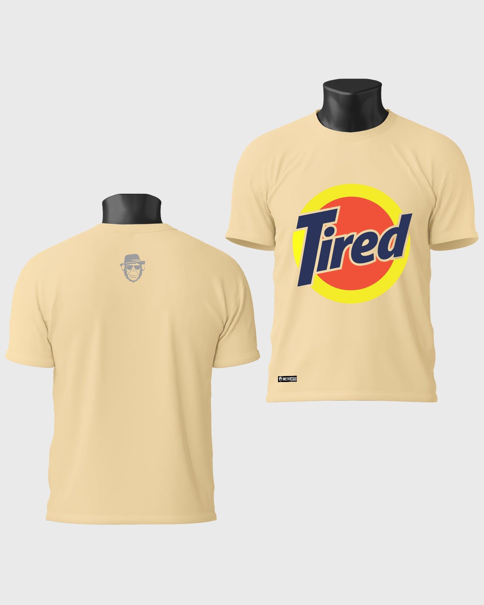 Mens T-Shirt Funky Logo Spoofs Tired - Metro Apes