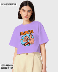 Womens Oversized Cropped TShirt Cartoon Popeye