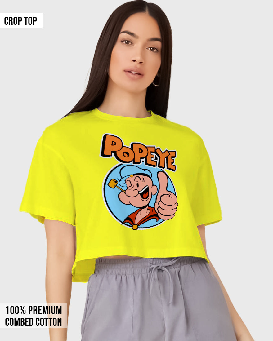 Womens Cropped TShirt Cartoon Popeye