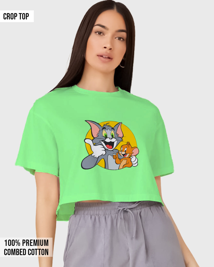 Womens Cropped TShirt Cartoon Tom And Jerry