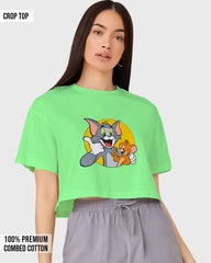 Womens Cropped TShirt Cartoon Tom And Jerry