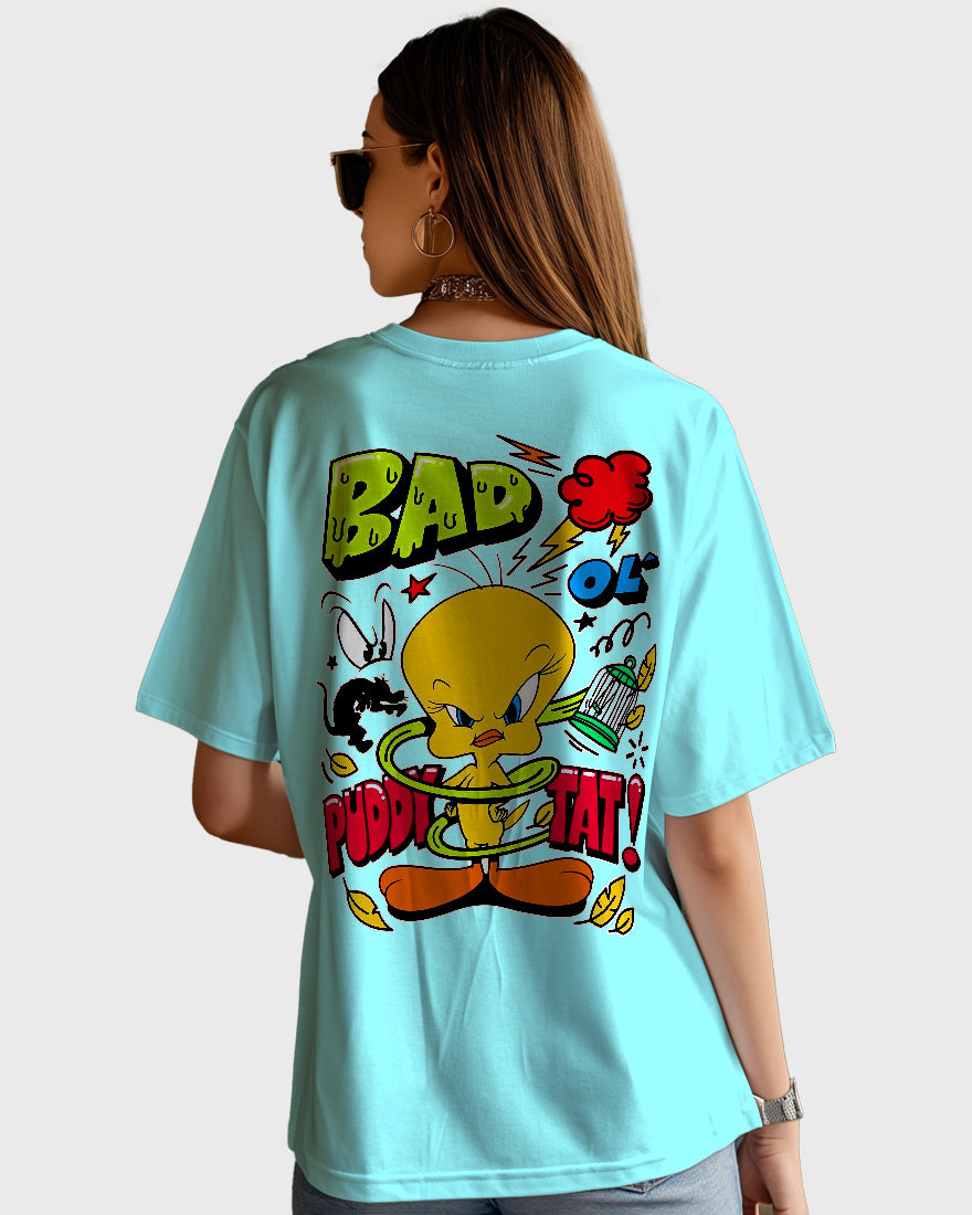 Womens Oversized TShirt Cartoon Angry Tweety