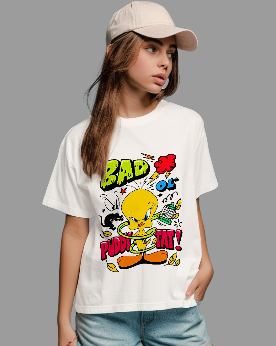 Womens Relaxed Fit TShirt Cartoon Angry Tweety