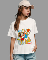 Womens Relaxed Fit TShirt Cartoon Micky & Donald