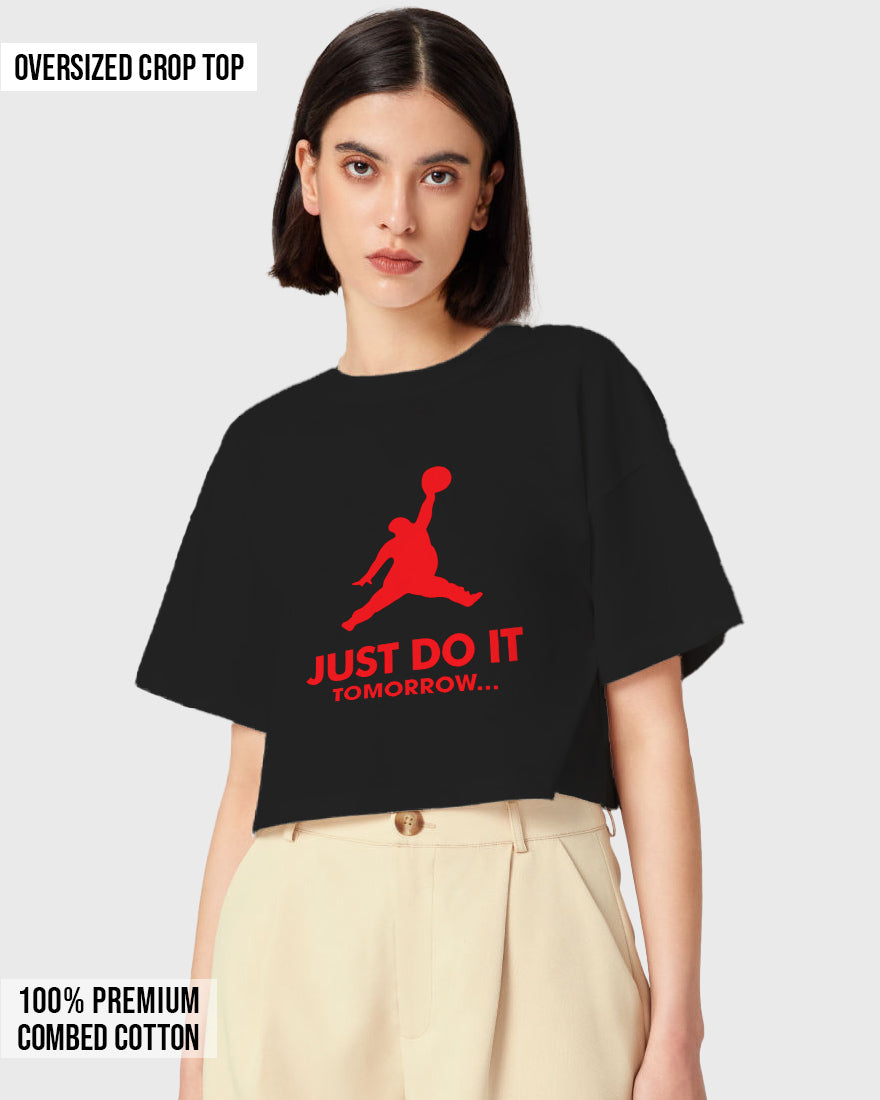 Womens Oversized Cropped TShirt Funky Just Do It