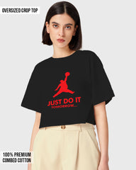 Womens Oversized Cropped TShirt Funky Just Do It