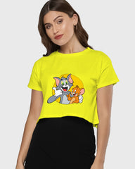 Womens Cropped TShirt Cartoon Tom And Jerry