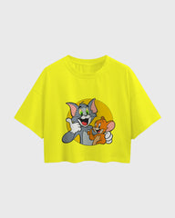 Womens Oversized Cropped TShirt Cartoon Tom And Jerry