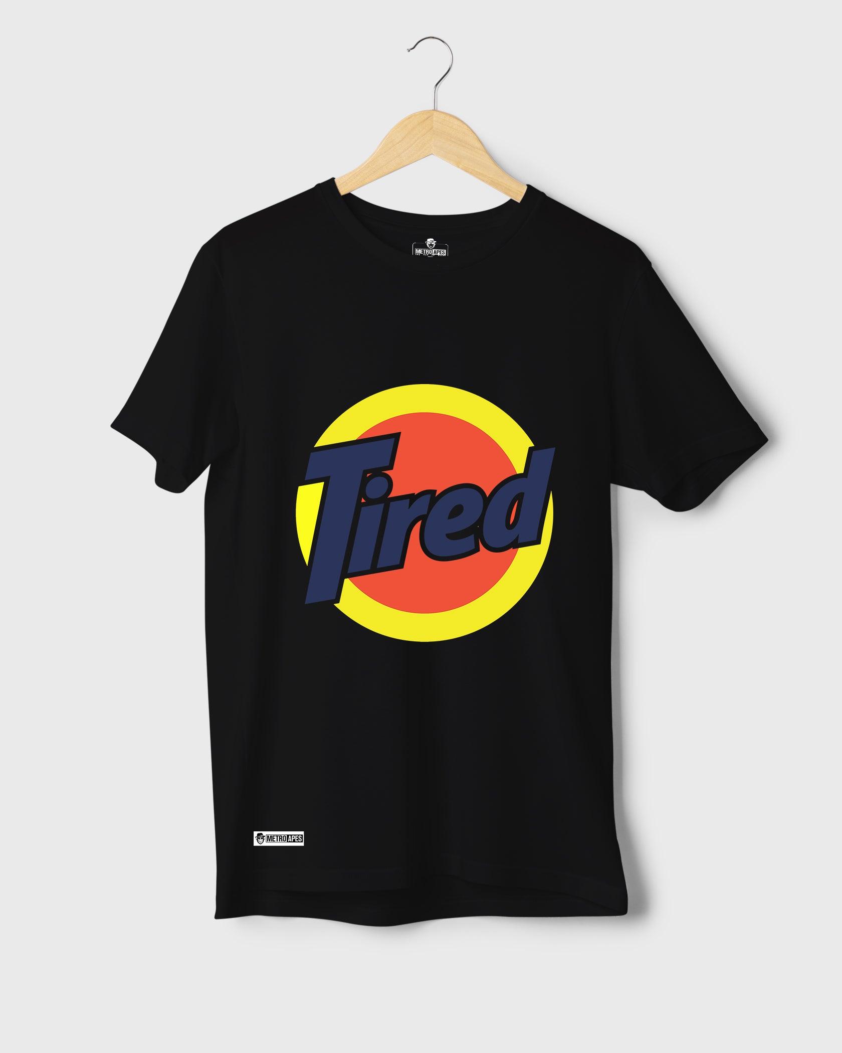 Mens T-Shirt Funky Logo Spoofs Tired - Metro Apes