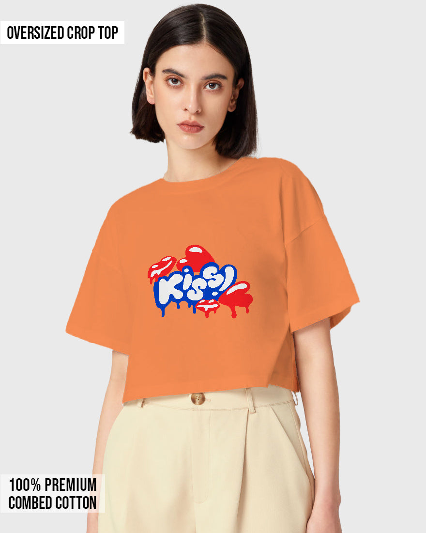 Womens Oversized Cropped TShirt Funky Kiss