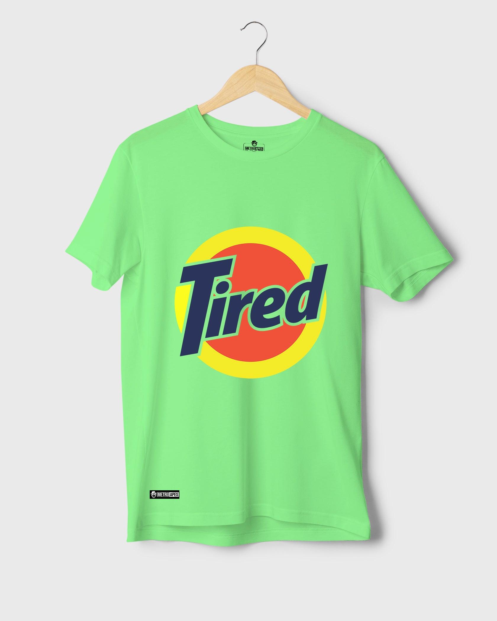 Mens T-Shirt Funky Logo Spoofs Tired - Metro Apes