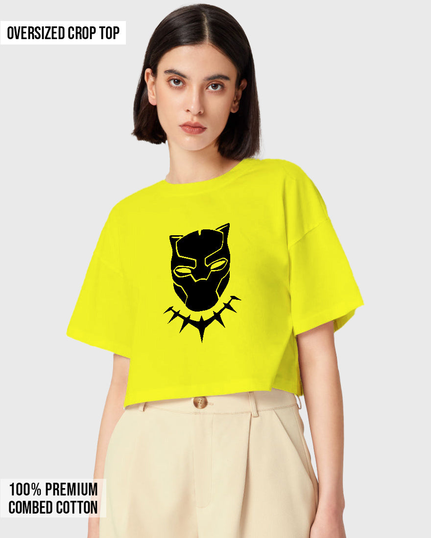 Womens Oversized Cropped TShirt Movies Black Panther Mask