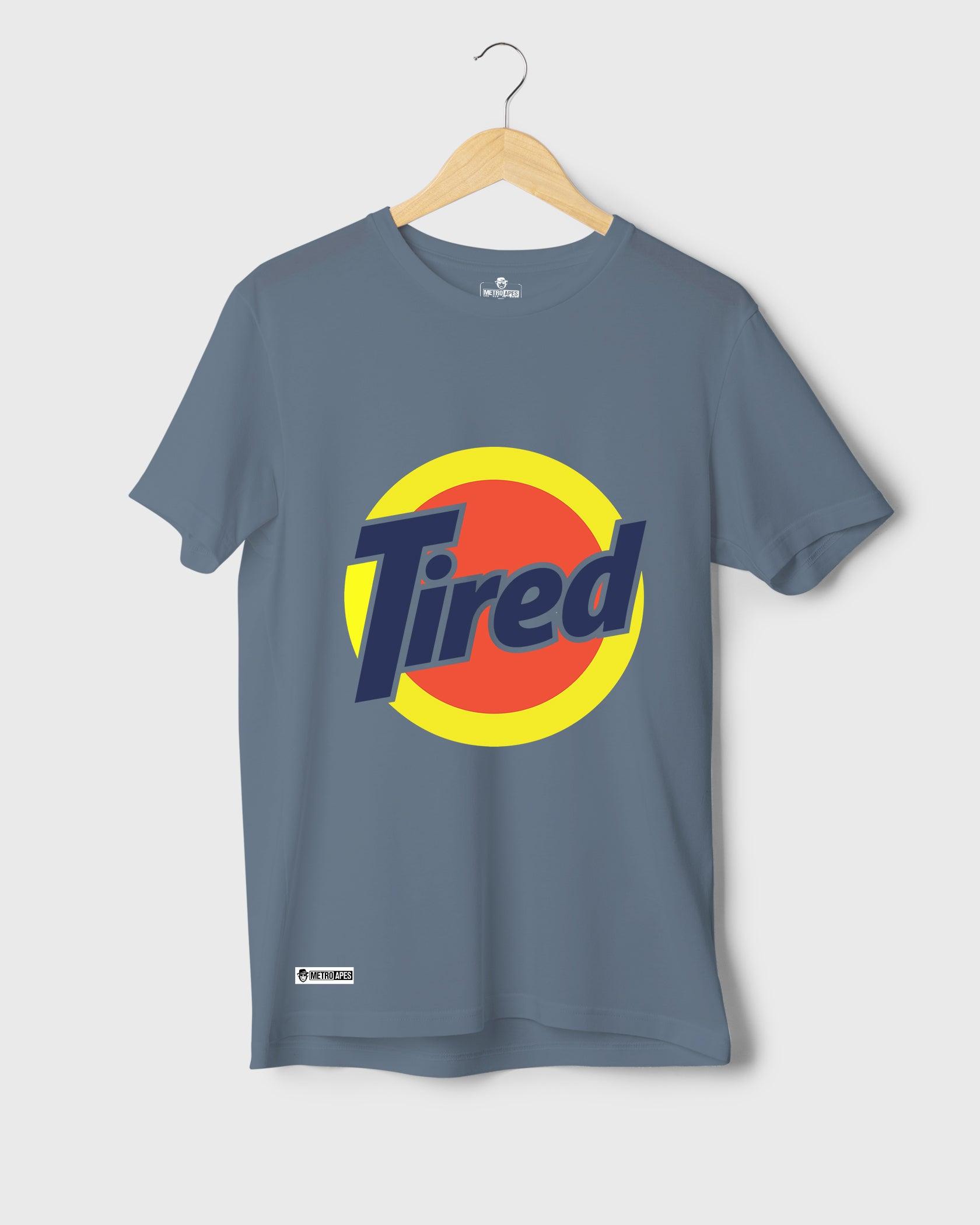 Mens T-Shirt Funky Logo Spoofs Tired - Metro Apes