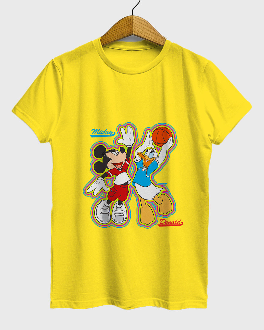 Womens Relaxed Fit TShirt Cartoon Micky & Donald