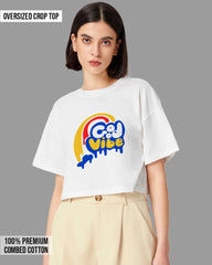 Womens Oversized Cropped TShirt Funky Good Vibes