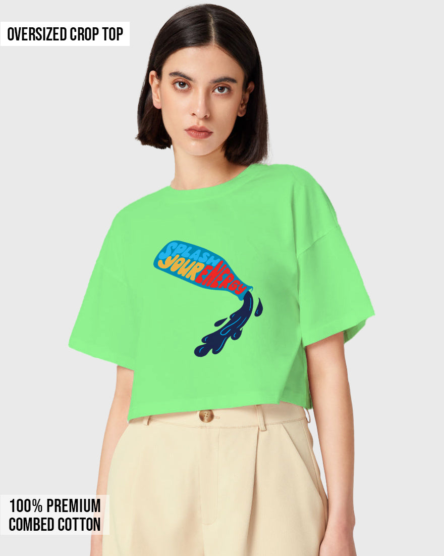 Womens Oversized Cropped TShirt Funky Splash