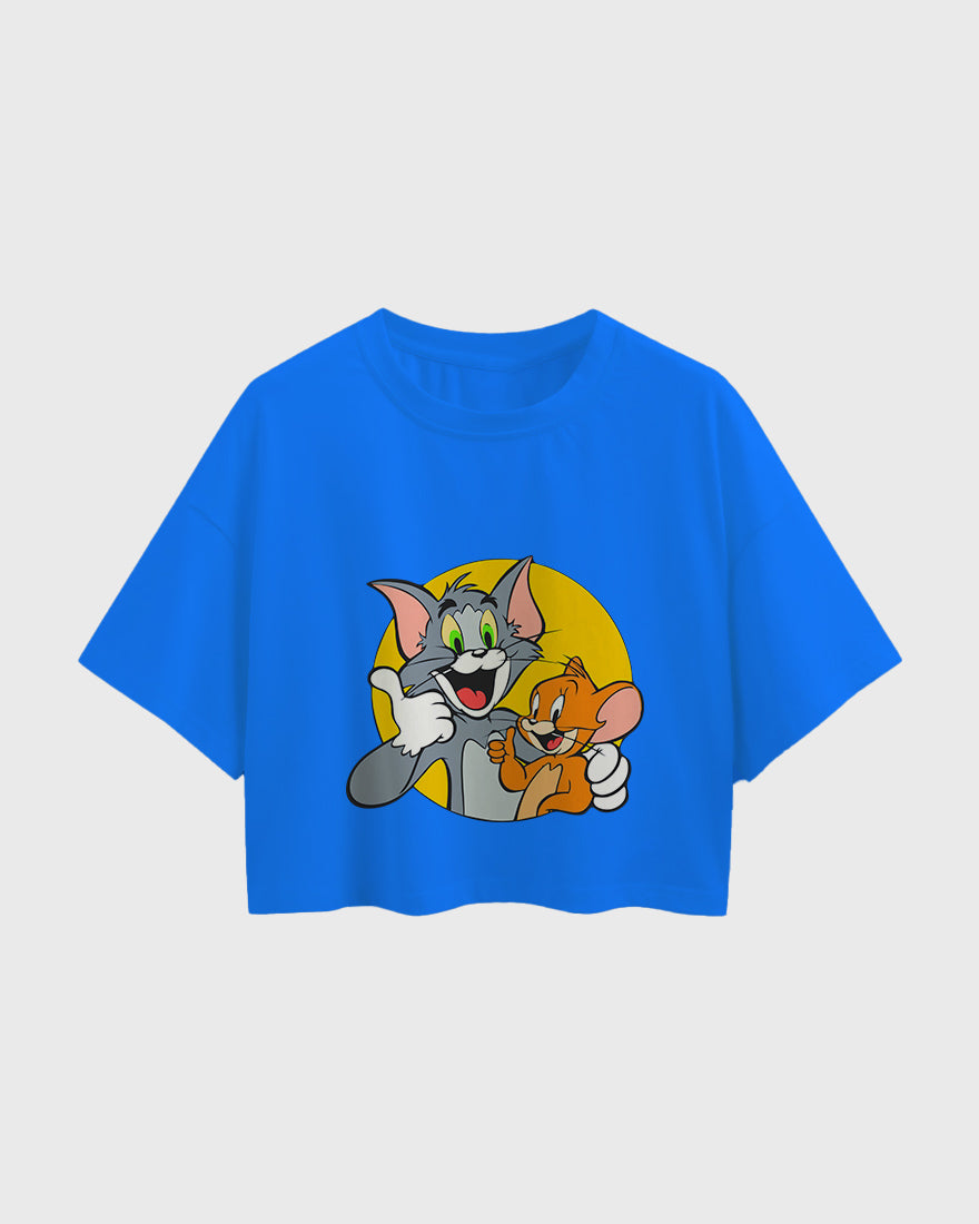 Womens Oversized Cropped TShirt Cartoon Tom And Jerry