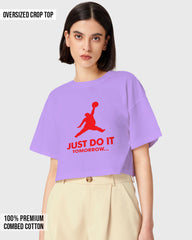 Womens Oversized Cropped TShirt Funky Just Do It