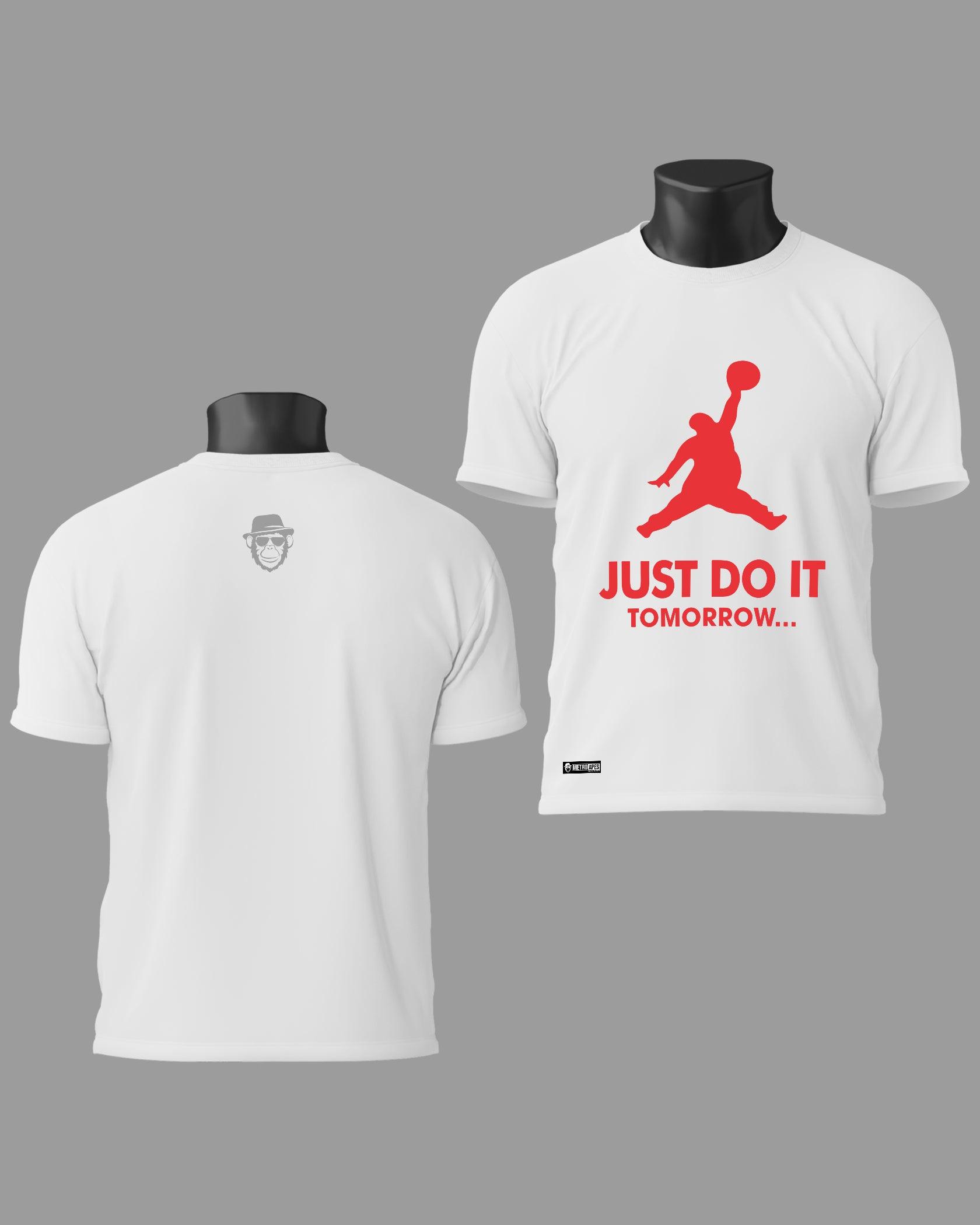 Mens T-Shirt Funky Logo Spoofs Just Do It Tomorrow - Metro Apes