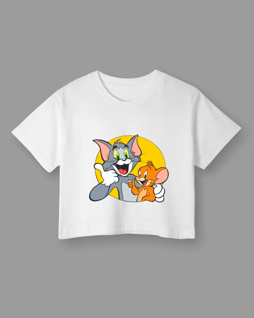 Womens Cropped TShirt Cartoon Tom And Jerry