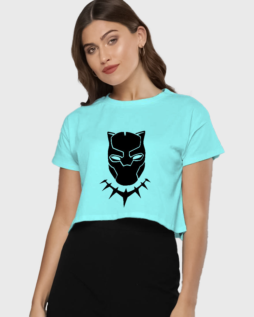 Womens Cropped TShirt Movies Black Panther Mask