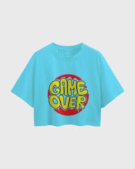 Womens Oversized Cropped TShirt Funky Game Over