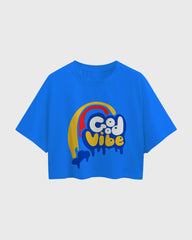 Womens Oversized Cropped TShirt Funky Good Vibes