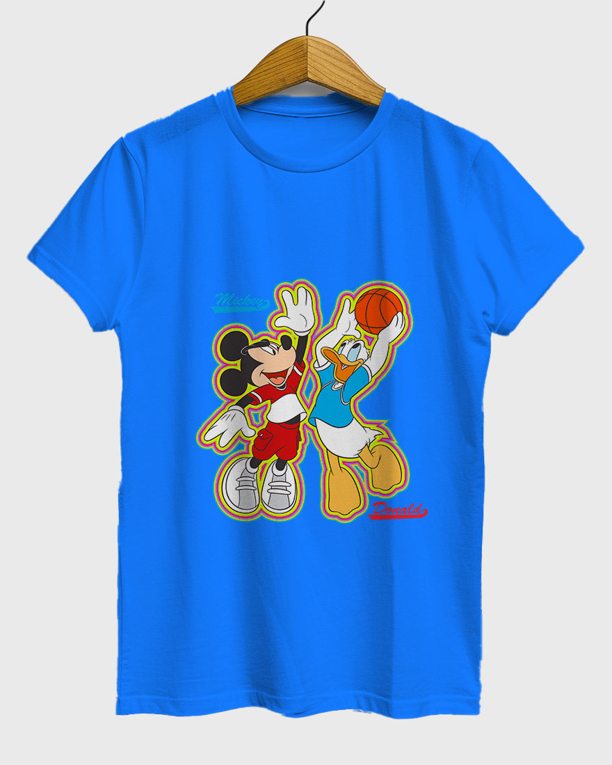 Womens Relaxed Fit TShirt Cartoon Micky & Donald