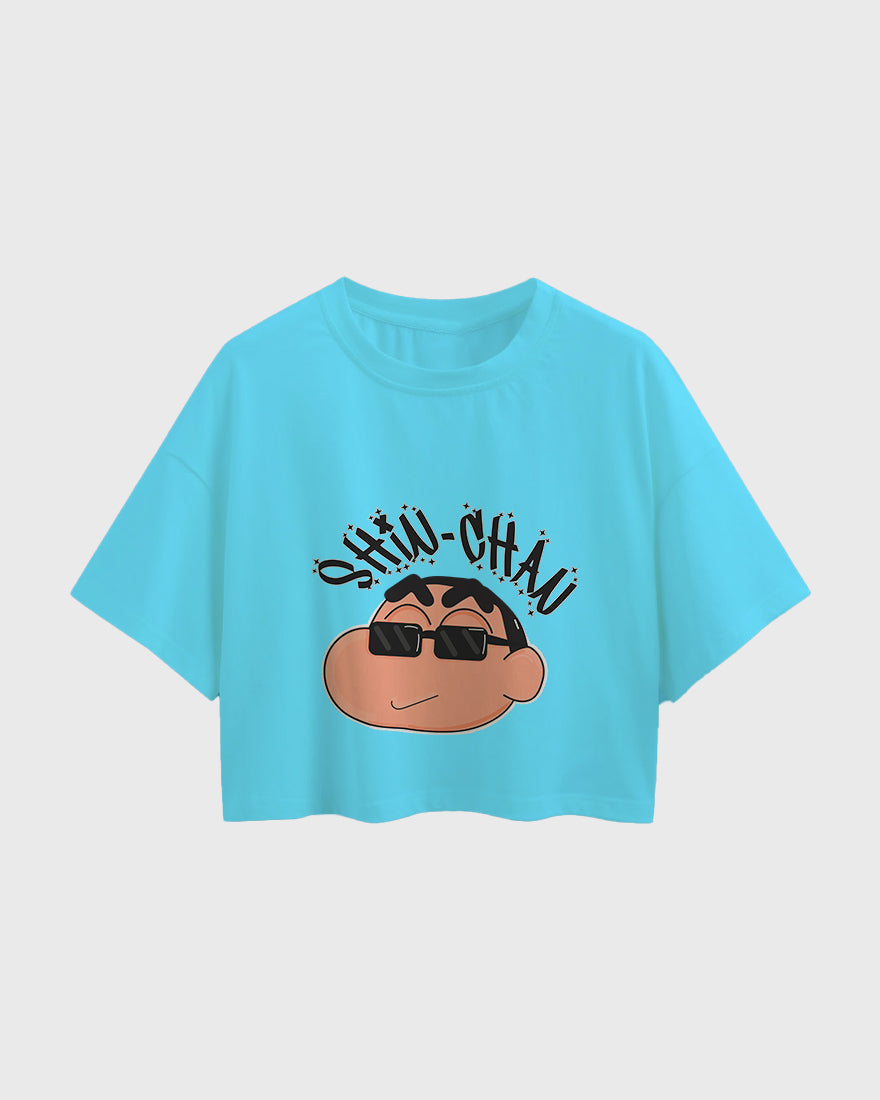 Womens Oversized Cropped TShirt Cartoon Sinchan