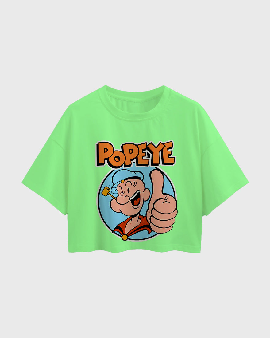 Womens Oversized Cropped TShirt Cartoon Popeye