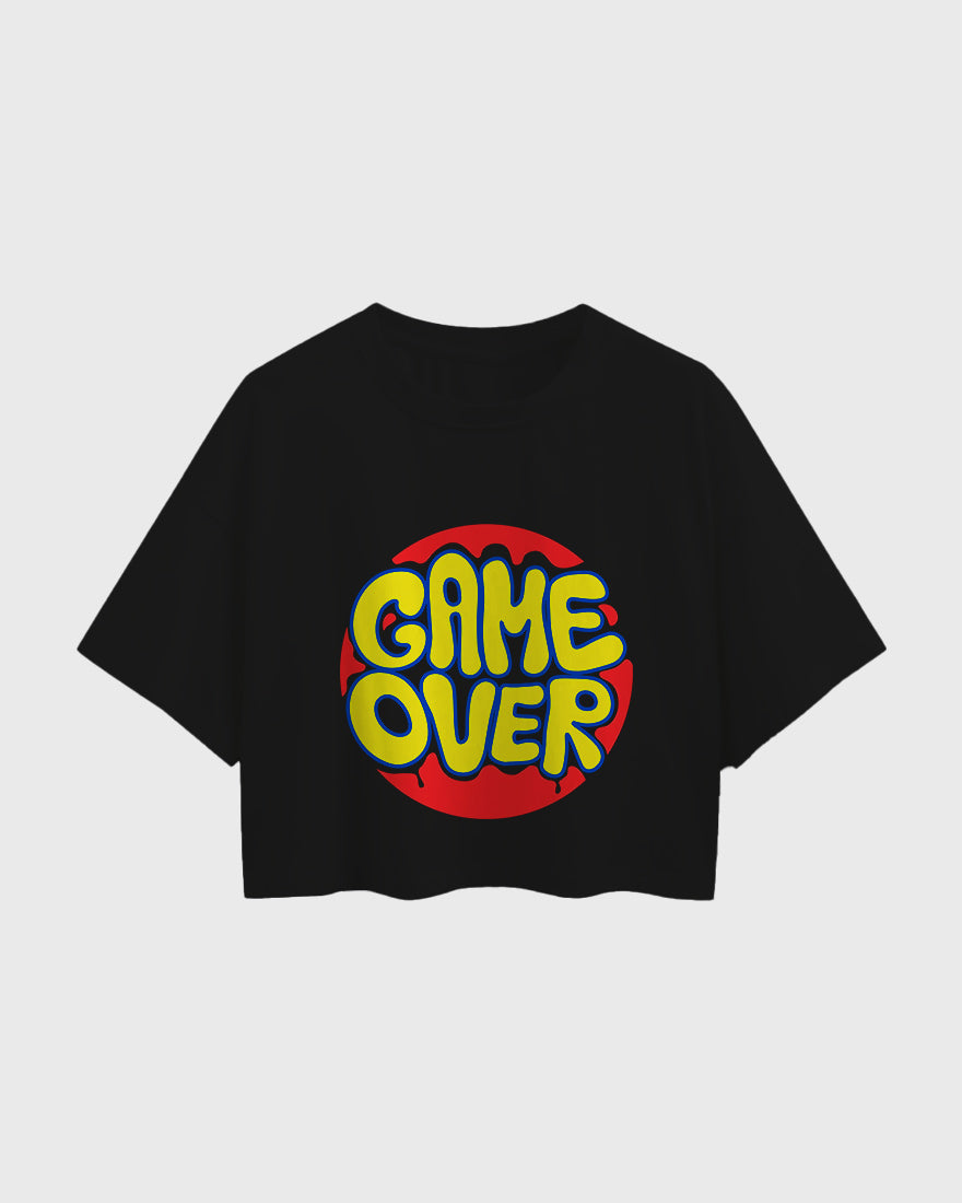 Womens Oversized Cropped TShirt Funky Game Over