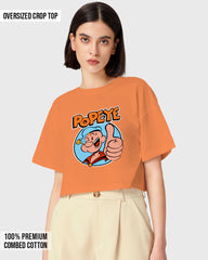 Womens Oversized Cropped TShirt Cartoon Popeye