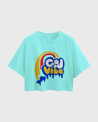 Womens Oversized Cropped TShirt Funky Good Vibes