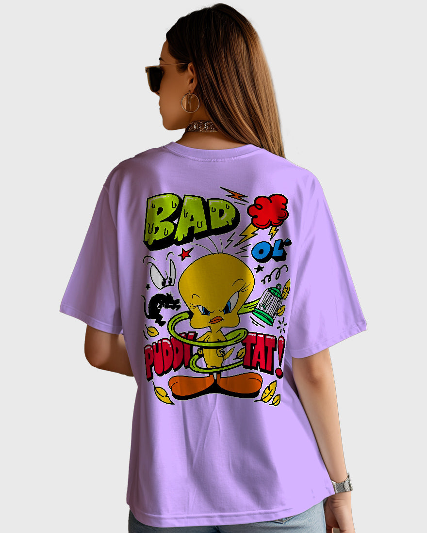 Womens Oversized TShirt Cartoon Angry Tweety