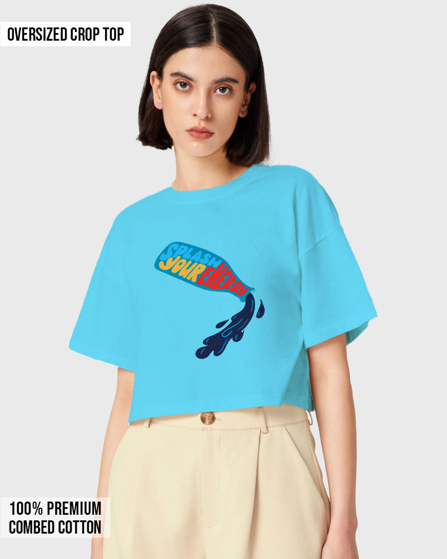 Womens Oversized Cropped TShirt Funky Splash