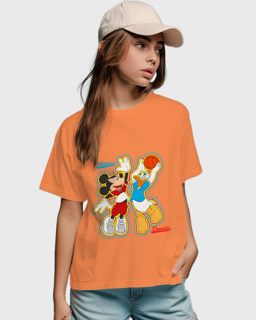 Womens Relaxed Fit TShirt Cartoon Micky & Donald