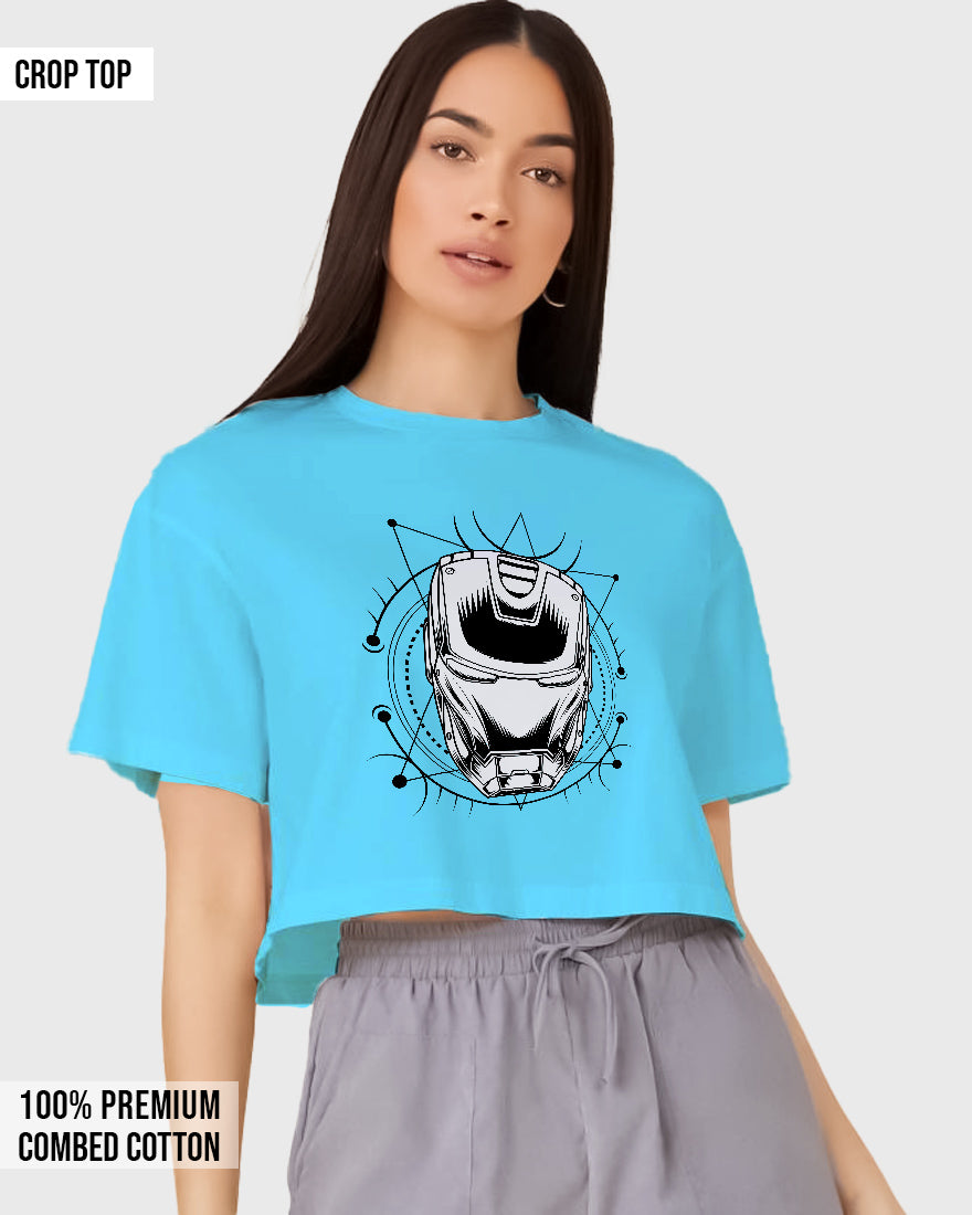 Womens Cropped TShirt Movies Ironman Helmet